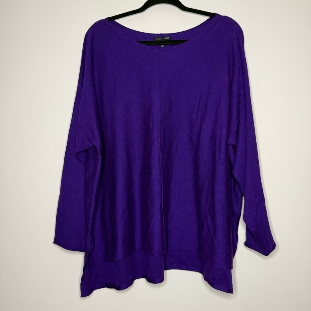 EILEEN FISHER Lagenlook Purple Knit Split Hem Longsleeve Sweater Tunic Top